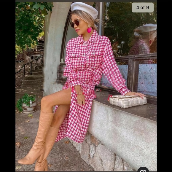Zara Pink Houndstooth Midi Skirt - Picture 1 of 9